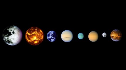 Wall Mural - A Stunning Illustration of the Solar System Featuring Planets in Order from the Sun with Detailed Textures and Colors of Each Celestial Body Against a Black Background
