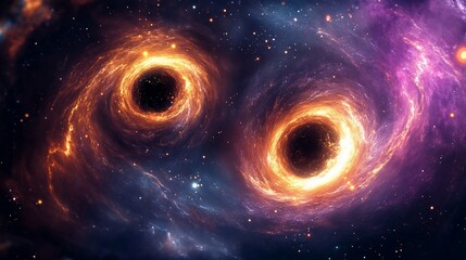 Wall Mural - Two swirling cosmic black holes in vibrant nebula.