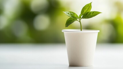 Wall Mural - eco-friendly biodegradable plant-based plastic cup close-up isolated on white background for sustain