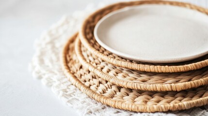 Wall Mural - eco-friendly biodegradable plates made with natural fibers for sustainable dining on white backgroun