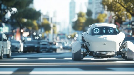 Aufkleber - A robot managing traffic in a futuristic smart city, clean and organized urban setting with advanced traffic systems, Urban Management Robotics style