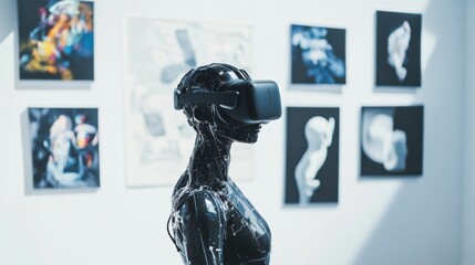 Poster - A robotic artist creating digital sculptures in a virtual reality art studio, artistic and immersive setting with digital sculpting tools and virtual art gallery