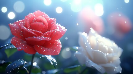 Wall Mural - Dew-Kissed Roses in Ethereal Glow Reflecting Pure Elegance and Romance : Generative AI