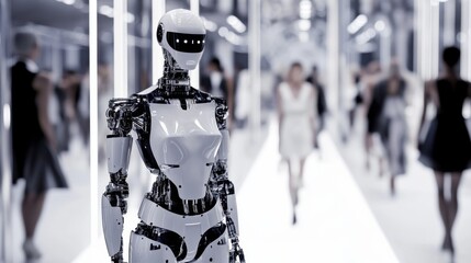 Poster - A robotic fashion stylist organizing a high-profile fashion show in a cosmopolitan city, fashion and glamorous setting with runway models and haute couture
