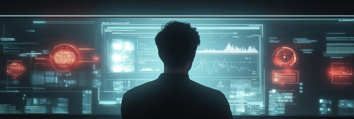 Leinwandbilder - A person interacts with a futuristic mirror that analyzes hair health, receiving tailored AI recommendations for care and maintenance. Generative AI