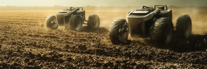 Aufkleber - Autonomous robotic machines are actively cultivating the land, efficiently planting and harvesting crops in a vast agricultural field. Generative AI