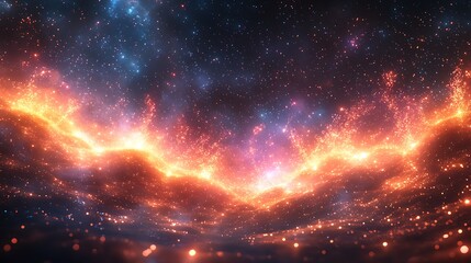 Wall Mural - abstract cosmic landscape with fiery nebula and stars.