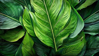 Canvas Print - Lush green tropical leaves create a vibrant, textured background.