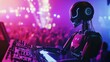 © ArpPSIqee - A robotic musician performing electronic music at a futuristic music festival, dynamic and musical setting with neon lights and enthusiastic crowds, Electronic Music Festival Robotics style
