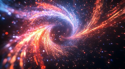 Wall Mural - Abstract swirling light trails in vibrant red, blue, and orange hues with sparkling particles.