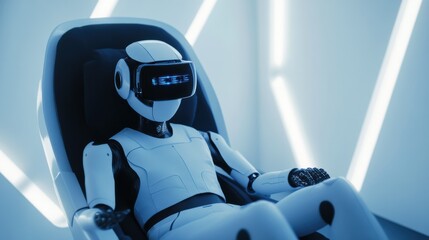 Poster - A robotic psychiatrist conducting therapy sessions in a virtual reality dreamscape, therapeutic and immersive setting with dreamlike environments and VR therapy tools