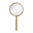 © ItziesDesign - A vintage golden magnifying glass on a white background for research and analysis.