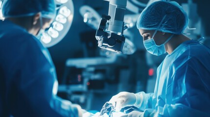 Leinwandbilder - A robotic surgeon performing a minimally invasive surgery, high-tech and sterile operating room with advanced medical equipment, Surgical Robotics style