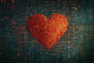 Aufkleber - A glowing human heart is encircled by intricate digital code patterns, representing the fusion of biology and technology in modern society. Generative AI