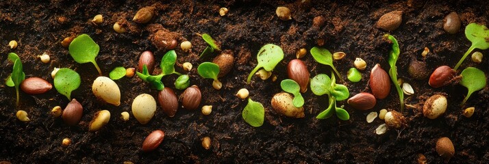 Aufkleber - Seeds and fresh sprouts are nestled within rich soil, highlighting the process of growth and the cycle of nature in action. Generative AI