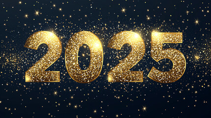 Wall Mural - 2025 Happy New Year Abstract shiny Gold glitter wave with Bokeh design element