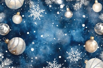 Wall Mural - Winter ornaments on blue background