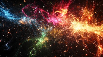 Wall Mural - Abstract colorful nebula with vibrant energy streams and cosmic dust.