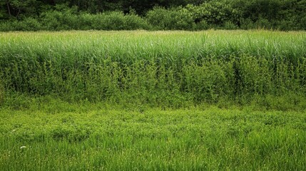 Leinwandbilder - The meadow showcases verdant grasses and flourishing soybeans under clear skies, creating a serene agricultural landscape. Generative AI