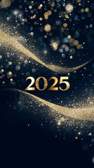 Wall Mural - 2025 happy new year abstract shiny gold glitter wave with bokeh design element