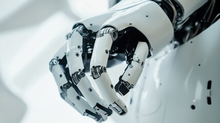 Aufkleber - An extreme close-up of a humanoid robot hand grasping an object, showcasing dexterity and fine motor skills, Robotics technology style