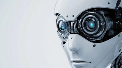 Aufkleber - An extreme close-up of a humanoid robot's facial recognition camera, demonstrating biometric identification and security features, Robotics technology style
