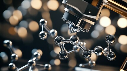 Aufkleber - An extreme close-up of a molecular 3D printer assembling nanostructures atom by atom for material synthesis, Molecular 3D printing technology style, photo of
