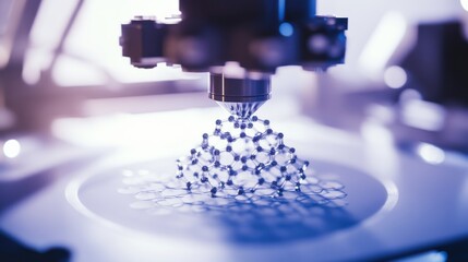 Aufkleber - An extreme close-up of a molecular 3D printer, assembling intricate nanostructures with precision, Nanotechnology style