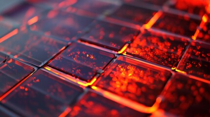 Poster - An extreme close-up of a quantum dot enhanced solar cell, showing improved light absorption and conversion efficiency, Solar technology style