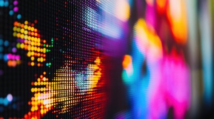 Poster - An extreme close-up of a quantum dot LED display showing high-resolution images and vibrant color reproduction, Quantum dot display technology style, photo of