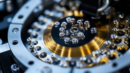 Poster - An extreme close-up of a quantum encryption key distribution device, demonstrating quantum cryptography principles, Quantum security style