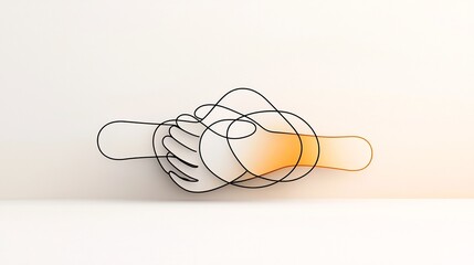 Fototapete - Abstract line art depicting two overlapping hands in a gentle supportive embrace set against a soft calming color gradient background  The minimalist design conveys a sense of tranquility unity