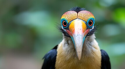 Captivating close up portrait showcasing the striking features of a hornbill s vibrant casque and colorful beak emphasizing the importance of safeguarding this unique and endangered species