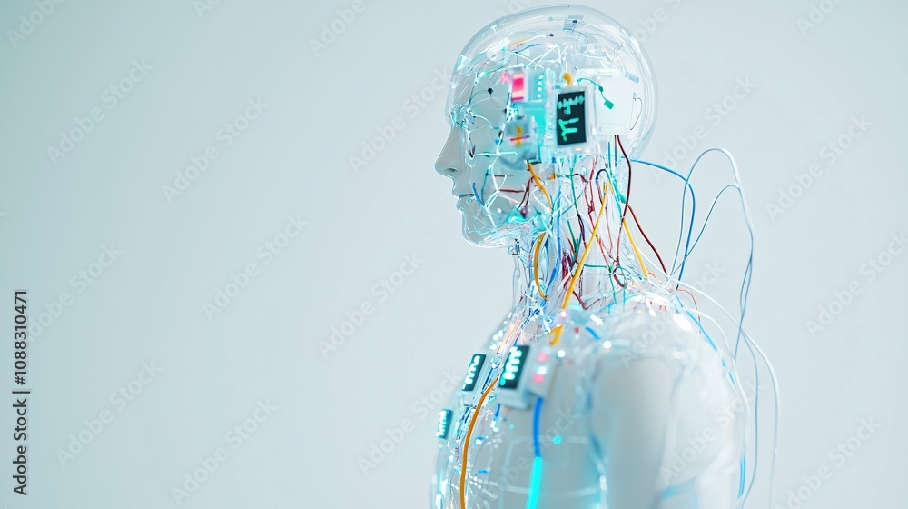 Devices Humans Use Modern medical device showcasing biofeedback with sensors on a human ...