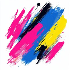 Wall Mural - abstract design featuring vibrant paint strokes in pink, blue, yellow, and black.