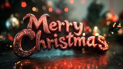 Wall Mural - Merry Christmas lighting sign 