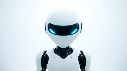 Wall Mural - A White Robot with Glowing Blue Eyes Looking Directly at the Camera in a 3D Render