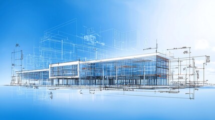 Poster - Detailed architectural blueprint showcasing a sustainable building design with integrated water recycling systems optimized for modern urban planning and development