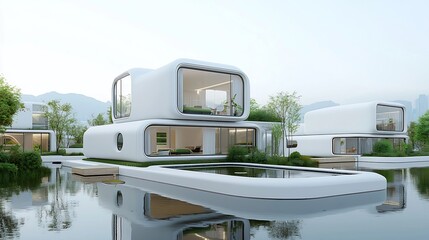 Aufkleber - Futuristic green building blueprint showcasing an integrated water recycling system for sustainable city living  This innovative architectural design promotes eco friendly