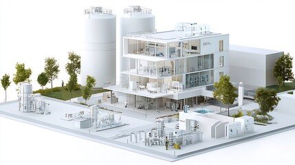 Poster - Digital architectural layout showcasing a sustainable building design with integrated water recycling system aimed at promoting environmentally friendly and resource efficient urban development