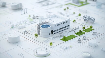 Aufkleber - Digital architectural rendering showcasing the layout of a modern sustainable building designed for eco friendly urban development