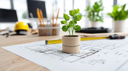 Aufkleber - Architectural blueprints and engineering plans highlighting the of sustainable construction practices renewable materials and energy efficient design strategies for the development of eco friendly