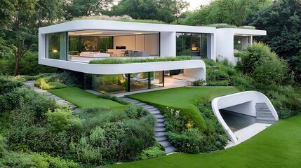 Poster - Innovative sustainable design highlighting eco friendly architecture concepts and green building techniques with modern minimalist