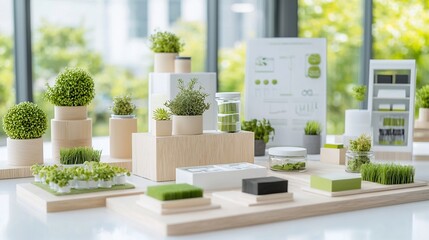 Fototapete - Innovative green building materials and sustainable design elements showcased in a modern high tech architectural concept with a focus on eco friendly and energy efficient construction