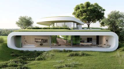 Aufkleber - Innovative green materials and technologies showcased in a detailed sustainable and eco conscious architectural design for modern