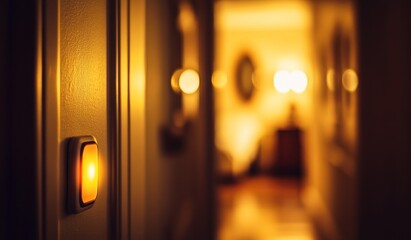 Poster - A softly lit hallway with a glowing light switch, creating a warm, inviting atmosphere.