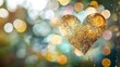 © DigitalDruid - Golden glitter heart on a blurred bokeh background with vibrant circular lights, showcasing a soft and dreamy aesthetic created using digital techniques.
