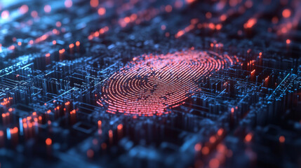 A fingerprint made of computer code.  This shows a cybersecurity idea.