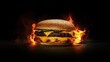 © Cyber Shutter - Spicy flaming cheeseburger with melted cheese and condiments showcasing a bold, enticing flavor representing motivation for healthy eating and weight management.