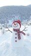 © Katherina - Panoramic view of cheerful snowman surrounded by snowy landscape with ample copy space, panoramic, carrot
